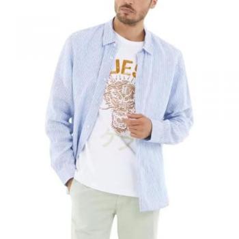 Camisa de lino de rayas Guess Nautica azul celeste para hombre