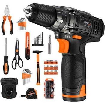 Taladro Atornillador 12V, TACKLIFE Destornillador Eléctrico, 27N.m Par Máx, 2.0Ah Li-ion Batería, 19+1 ajuste de par, Mandril de Bloqueo 10mm, Cargador rápido de 1 hora, Luz LED, 93 accesorios, PCD01T