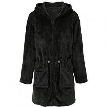 CelinaTex - Albornoz largo de microfranela con capucha y cremallera para mujer, XS-XL Negro L
