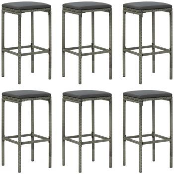 Taburetes de Bar Polyrattan gris 6 piezas con cojines