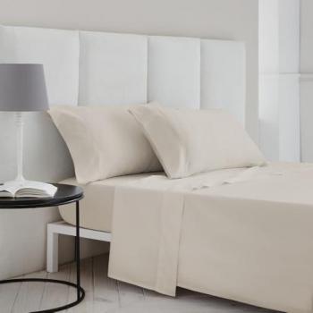 Juego de Sábanas Satén Algodón Egipcio 400 Hilos Beige - Incluye Sábana Encimera, Sábana Bajera Ajustable y Fundas de Almohada para Cama de 90 x