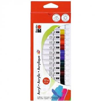 Set de pintura acrílica Marabú, 12 ml, juego de 12 colores