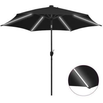 Sombrilla LED de 300 cm con poste de aluminio negro