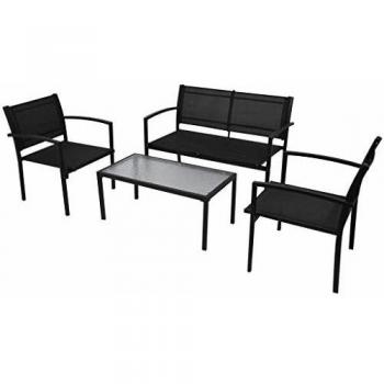 4 Piece Garden Lounge Set Textilene Black
