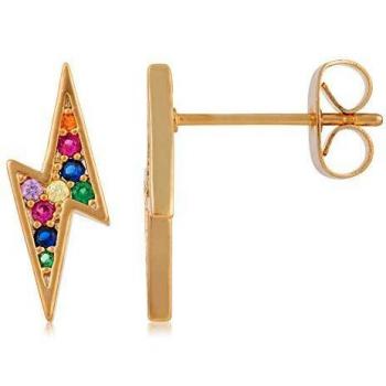 Córdoba Jewels | Pendientes en plata de ley 925 bañada en oro con zirconita con diseño Rayo Zirconium Gold