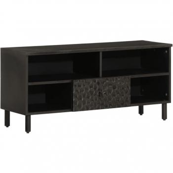 Mueble para TV negro de madera maciza de mango 100x33x46 cm