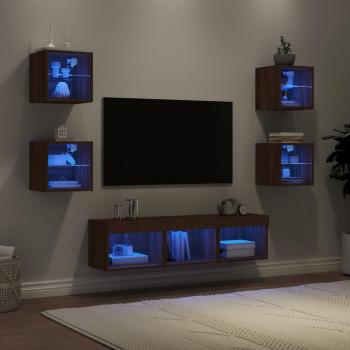 Muebles TV pared con LED 7 piezas madera ingeniería