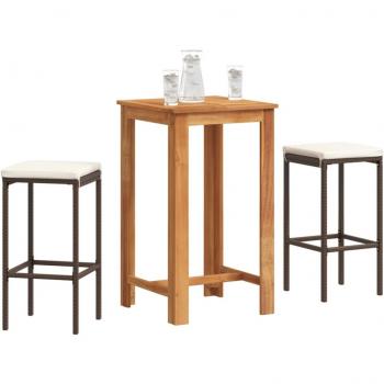 3 Piece Acacia Wood and Poly Rattan Garden Bar Set