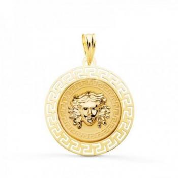 Colgante Oro 18k Gorgona 20 mm con Detalles en Relieve y Cenefa Greca