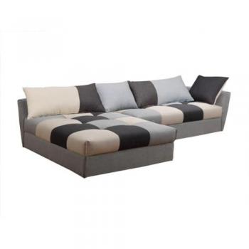 Sofá cama rinconero de tela ROMANE - Negro y gris - Ángulo izquierdo