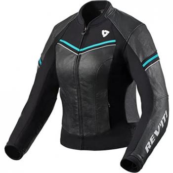 Revit Median Chaqueta de Cuero para Motocicleta para Damas - Negro/Cyan (Tamaño 38)