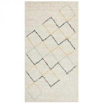 Alfombra de algodón beige claro negro amarillo 80 x 150 cm a mano geométrico Tezpur