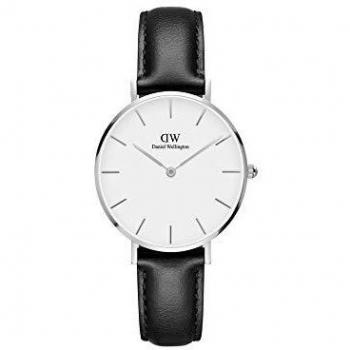 Daniel Wellington Petite Sheffield, Reloj Negro/Plateado, 32mm, Cuero, para Mujer