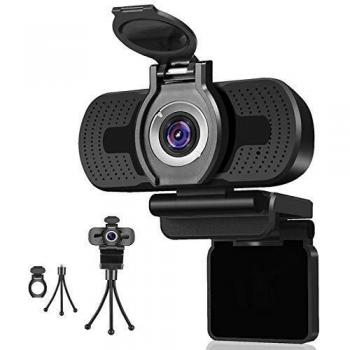 Dericam Cámara web USB para computadora de escritorio y portátil con videollamadas Mini Plug and Play, micrófono incorporado y clip giratorio flexible 1080P USB Cámara-W2 Negro