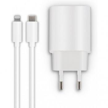 Cargador Rápido 3A Power Delivery 18W Blanco + Cable USB-C a Lightning 1.2m