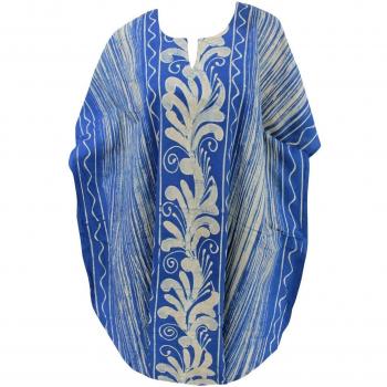 La Leela damas algodón hecho a mano puro dbatik túnica vestido la vendimia dtraje baño noche tapa floja noche dvestido traje baño dkimono boho ocasional encubrir ropa playa corto caftán azul