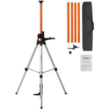 VEVOR Heavy-Duty Laser Level Tripod with 1/4'-20 & 5/8'-11 Thread Mount, Adjustable Height 40.94-133.85 inches, Includes Level Bubble and Extendable Pole