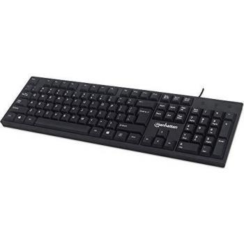 Teclado USB Manhattan 179324, Cableado, Negro, 104 Teclas, Conexión USB-A, Diseño QWERTY, Plug and Play