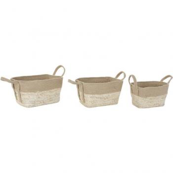 Conjunto de 3 Cestas Decorativas en Yute y Fibra Natural - Pack de Cestos para Organización del Hogar