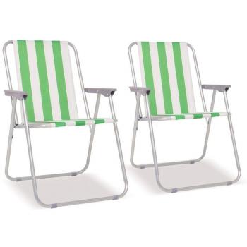 vidaXL Sillas de camping plegables 2 uds acero verde blanco 52x62x75cm