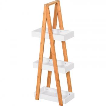 Estantería de Bambú Kleankin para Baño con 3 Estantes de Almacenaje, Mueble Organizador para Cocina y Salón, Dimensiones 30x18x81 cm, Color Natural y Blanco