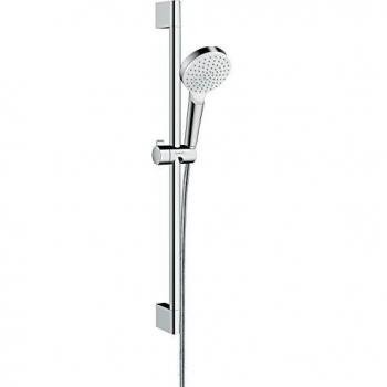 Hansgrohe 26554400 Crometta Green Set de Ducha, 6 l/min, con Barra 65 cm, Blanco/Cromo, 0,65 m