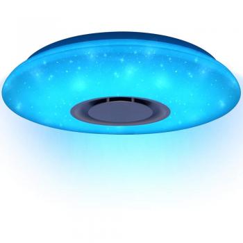 24W Lámpara de Techo LED Regulable con Mando Plafonnier con Altavoz Bluetooth Plafón, cielo estrellado Proyector Rotatorio Color Star para Cuarto de Niños de Bebé Dormitorio de Niños Regalo de Niños