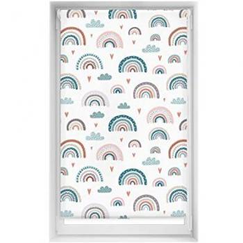 Estor Enrollable Estampado EasyFix Sin Taladrar - Diseño Arcoiris Azul - 95x150 cm - Translúcido y Práctico
