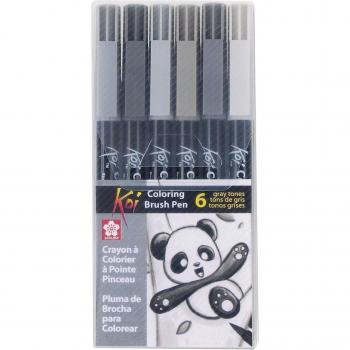 Sakura XBR-6SA - Juego de 6 pinceles para colorear Koi, color gris