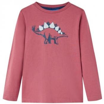 Camiseta Infantil Manga Larga Estampado de Dinosaurio Jersey Rojo Oscuro 104