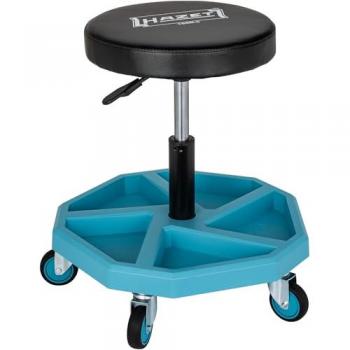 Asiento de trabajo HAZET 195N-4, estructura estable de tubo cuadrado, 5 ruedas de 75 mm, altura regulable 430-550 mm, soporta hasta 150 kg, gran cojín de asiento de