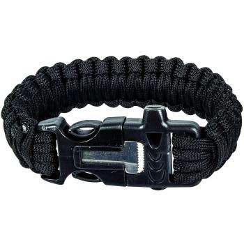 Highlander Paracord Survival Bracelet with Flint, Whistle, and Black Finish