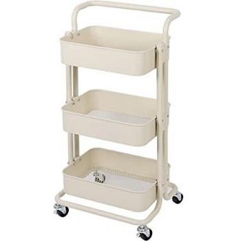 TLV Carro Multiuso Auxiliar 3 Niveles con Ruedas Almacenamiento Cocina Oficina Baño, Beige Claro, 85 x 36 x 43 cm