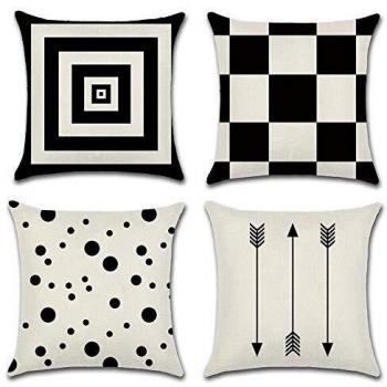 HuifengS Fundas de cojín de Lino Fundas de Almohada cuadradas Patrones geométricos Decorativos para sofás Camas Sillas Fundas de cojín 4 Piezas, 45 x 45 CM