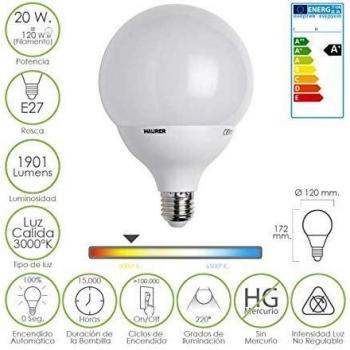 Bombilla led globo e27 20 w 120 w 1901 lumenes luz calida 3000k