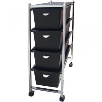Laroom Carrito Estrecho 4 cajones, Chrome Acero Inoxidable Structure y PP Drawers, Negro