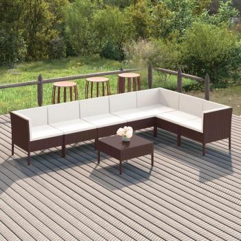 8-Piece Brown Poly Rattan Garden Lounge Set with Cushions