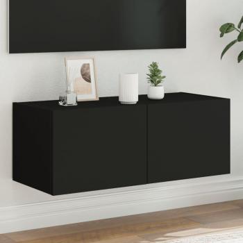 Mueble de TV de pared con luces LED negro 80x35x31 cm, Mueble de salón, Mesa de TV