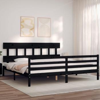 Cama de madera maciza con cabecero negro 200x200 cm