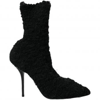 Dolce & Gabbana Black Stiletto Heels Mid Calf Boots, EU37.5/US7, Heeled Boots, female, Size: 7 1/2 US