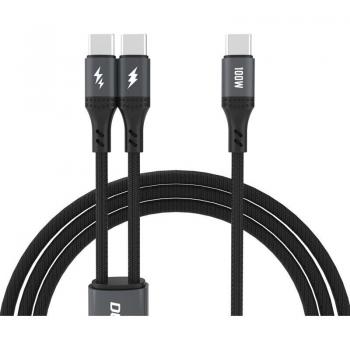 Cabo 2 en 1 L3F para cargar 2 teléfonos USB-C - 2x USB-C 100W 1,2 m - negro