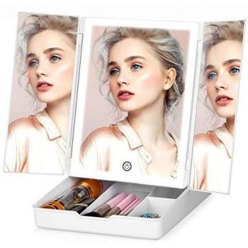 TOGETOP Espejo Maquillaje, Espejo de Mesa con 32 Luces LED / con Brillo Ajustable / Rotación de 270 ° / Energía Dual / Pantalla táctil / Caja de Almacenamiento / Carga USB