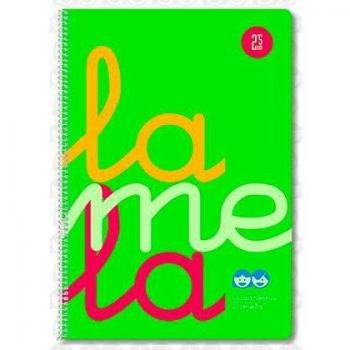 Cuaderno Lamela espiral 80h folio 90gr cuadrícula 5x5 c/margen pp verde fluor -5u-