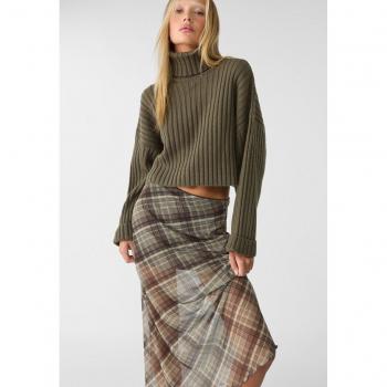 Khaki XS Knit Jumper with High Neck