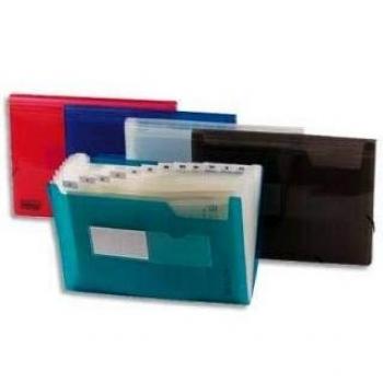 Carpeta Clasificadora Liderpapel con Fuelle, Modelo 33625, de Polipropileno, Formato Din A4, Color Negro, con 2 Disketteras y 13 Departamentos