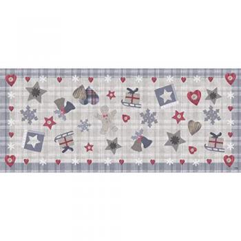 Alfombra Vinílica Antideslizante Lavable Bells 78x180 cm - Navidad, Gris, Resistente al Calor
