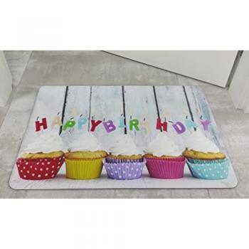 Alfombra de Cocina y Pasillo Antimanchas de Vinilo y Viscoelástica, 45x180 cm, Antifatiga, Base PVC Antideslizante - Diseño Cumpleaños