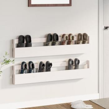 Zapatero de pared 2 piezas blanco 110x9x23cm madera maciza de pino