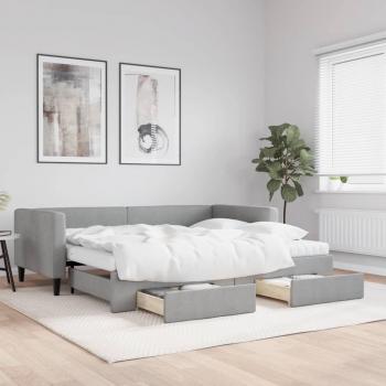 Sofá cama nido extraíble con cajones en tela gris claro 90x200 cm
