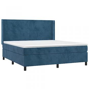 Cama box spring colchón y LED terciopelo azul oscuro 180x200 cm